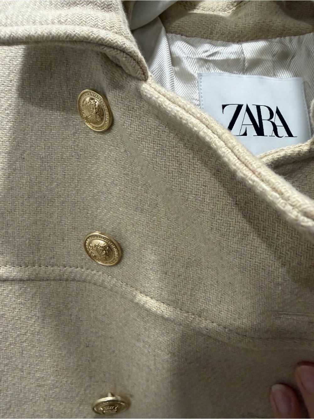 Zara Cream Double-Breasted Pea Coat with Gold Buttons
